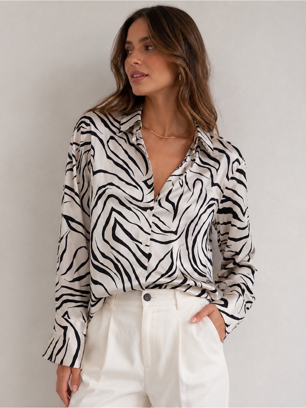 Mango Zebra-Print Button-Up Shirt - Black & Cream